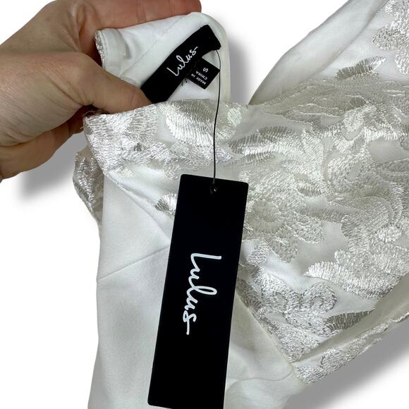 Lulus NWT Dignified Beauty White Mesh Embroidered Tie-Strap Jumpsuit Small - Picture 11 of 12